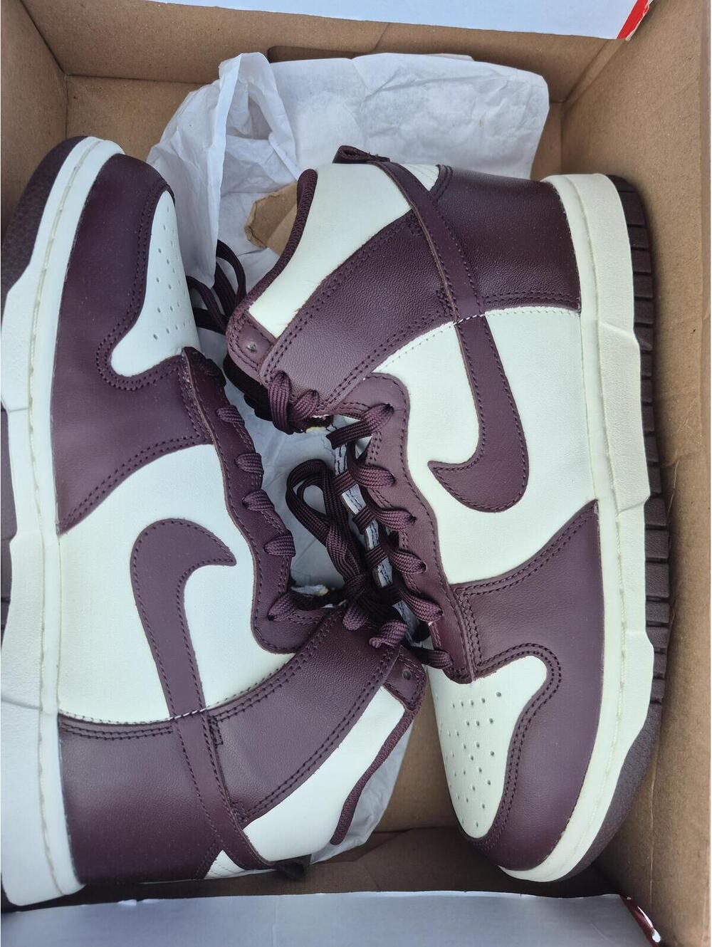 Nike Dunk High Retro White and Dark Burgundy Sneakers Sz 8 W